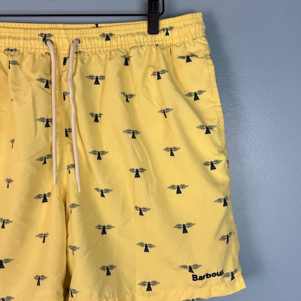 Barbour Mens Large Yellow Blue Lighthouse Mesh Lined 5" Swim Trunks Board Shorts